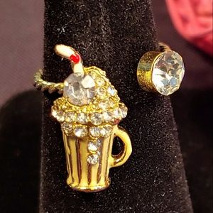 Ice Cream Soda Rhinestone Adjustable Ring - NWOT